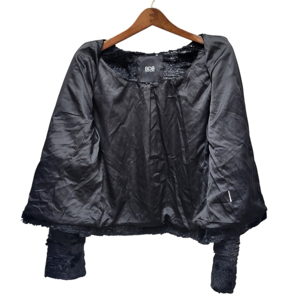 BDB Buffalo David Bitton Womens Medium Black Faux Fur Sequin Jacket Collarless - Picture 5 of 8